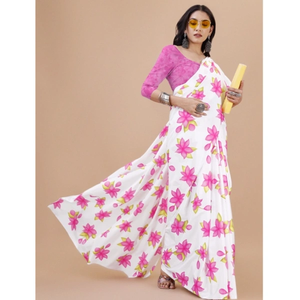 Women's Crepe Digital Print Saree With Unstitched Blouse 5.5Mtr (Pink) - Pink