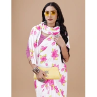 Women's Crepe Digital Print Saree With Unstitched Blouse 5.5Mtr (Pink) - Pink