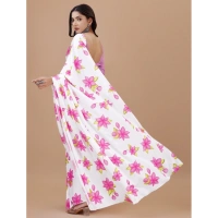 Women's Crepe Digital Print Saree With Unstitched Blouse 5.5Mtr (Pink) - Pink