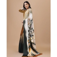 Women's Crepe Digital Print Saree With Unstitched Blouse 5.5Mtr (Brown) - Brown