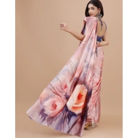 Women's Crepe Digital Print Saree With Unstitched Blouse 5.5Mtr (Pink) - Pink
