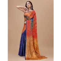 Women's Crepe Digital Print Saree With Unstitched Blouse 5.5Mtr (Orange) - Orange