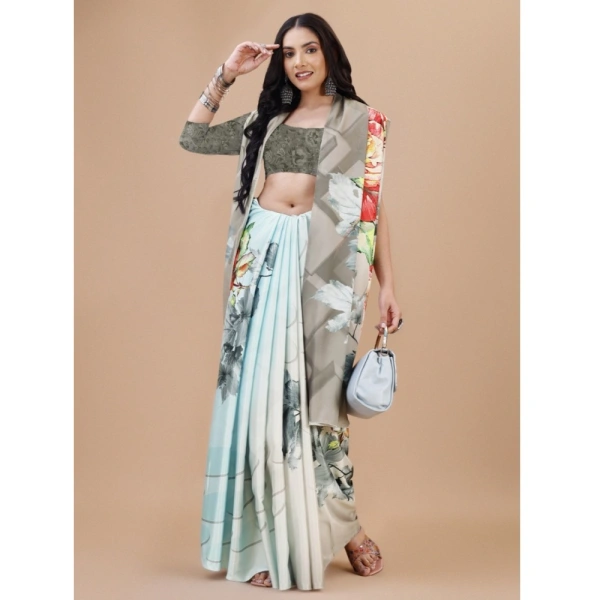 Women's Crepe Digital Print Saree With Unstitched Blouse 5.5Mtr (Grey) - Grey