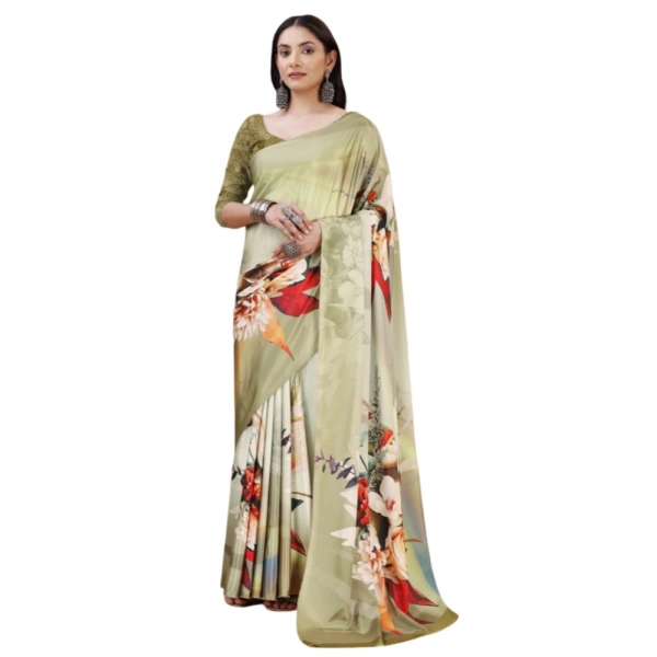 Women's Crepe Digital Print Saree With Unstitched Blouse 5.5Mtr (Multicolor) - Multicolor