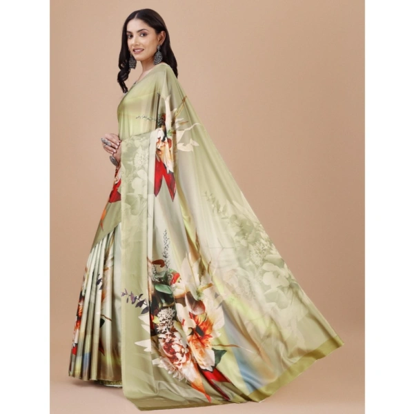 Women's Crepe Digital Print Saree With Unstitched Blouse 5.5Mtr (Multicolor) - Multicolor