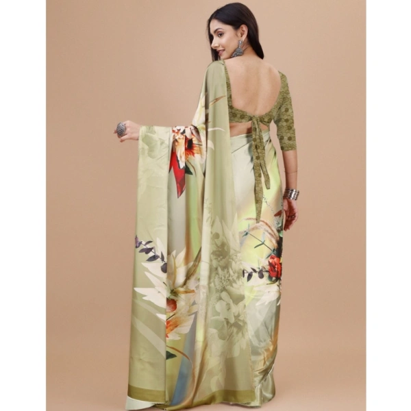 Women's Crepe Digital Print Saree With Unstitched Blouse 5.5Mtr (Multicolor) - Multicolor