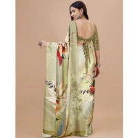 Women's Crepe Digital Print Saree With Unstitched Blouse 5.5Mtr (Multicolor) - Multicolor