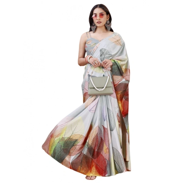 Women's Crepe Digital Print Saree With Unstitched Blouse 5.5Mtr (Multicolor) - Multicolor
