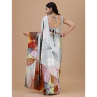 Women's Crepe Digital Print Saree With Unstitched Blouse 5.5Mtr (Multicolor) - Multicolor