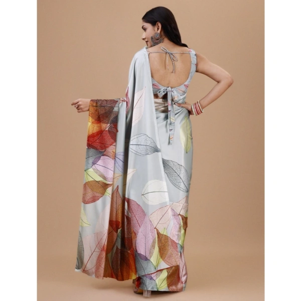 Women's Crepe Digital Print Saree With Unstitched Blouse 5.5Mtr (Multicolor) - Multicolor