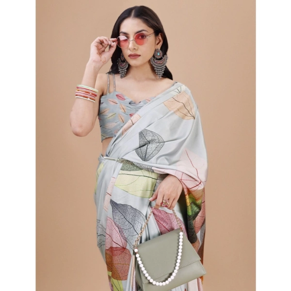 Women's Crepe Digital Print Saree With Unstitched Blouse 5.5Mtr (Multicolor) - Multicolor