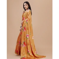 Women's Crepe Digital Print Saree With Unstitched Blouse 5.5Mtr (Mustard) - Mustard
