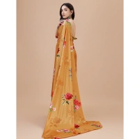 Women's Crepe Digital Print Saree With Unstitched Blouse 5.5Mtr (Mustard) - Mustard