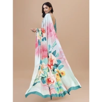 Women's Crepe Digital Print Saree With Unstitched Blouse 5.5Mtr (Light Blue) - Light Blue