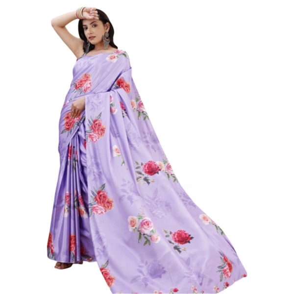 Women's Crepe Digital Print Saree With Unstitched Blouse 5.5Mtr (Multicolor) - Multicolor