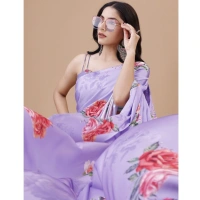Women's Crepe Digital Print Saree With Unstitched Blouse 5.5Mtr (Multicolor) - Multicolor