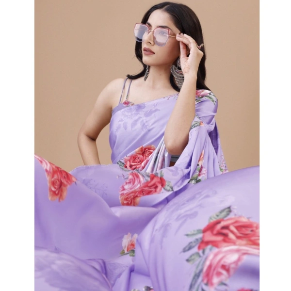 Women's Crepe Digital Print Saree With Unstitched Blouse 5.5Mtr (Multicolor) - Multicolor
