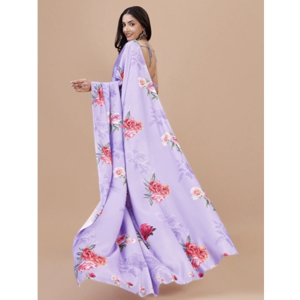 Women's Crepe Digital Print Saree With Unstitched Blouse 5.5Mtr (Multicolor) - Multicolor
