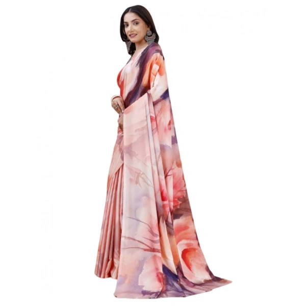 Women's Crepe Digital Print Saree With Unstitched Blouse 5.5Mtr (Multicolor) - Multicolor