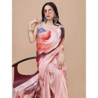 Women's Crepe Digital Print Saree With Unstitched Blouse 5.5Mtr (Multicolor) - Multicolor