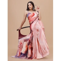 Women's Crepe Digital Print Saree With Unstitched Blouse 5.5Mtr (Multicolor) - Multicolor
