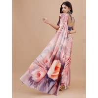 Women's Crepe Digital Print Saree With Unstitched Blouse 5.5Mtr (Multicolor) - Multicolor