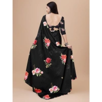 Women's Crepe Digital Print Saree With Unstitched Blouse 5.5Mtr (Black) - Black