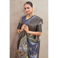 Generic Women's Crepe Silk Printed Saree With Unstitched Blouse 5.5Mtr (Grey) - Grey