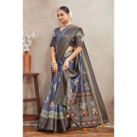 Generic Women's Crepe Silk Printed Saree With Unstitched Blouse 5.5Mtr (Grey) - Grey