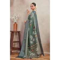 Generic Women's Crepe Silk Printed Saree With Unstitched Blouse 5.5Mtr (Green) - Green