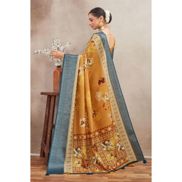 Generic Women's Crepe Silk Printed Saree With Unstitched Blouse 5.5Mtr (Mustard) - Mustard