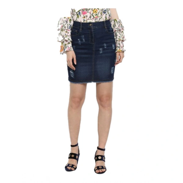 Women's Denim Distressed Buttoned Skirt (Blue) - XL