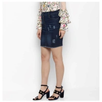 Women's Denim Distressed Buttoned Skirt (Blue) - XL