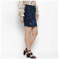 Women's Denim Distressed Buttoned Skirt (Blue) - XL