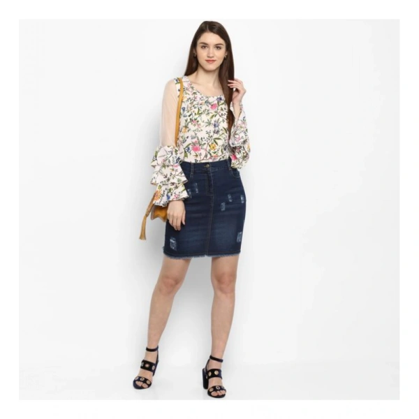 Women's Denim Distressed Buttoned Skirt (Blue) - XL