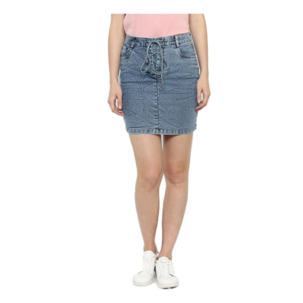 Women's Denim Draw String Buttoned Skirt (Blue) - L