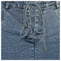 Women's Denim Draw String Buttoned Skirt (Blue) - L