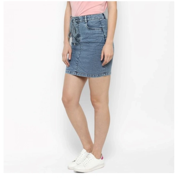 Women's Denim Draw String Buttoned Skirt (Blue) - L