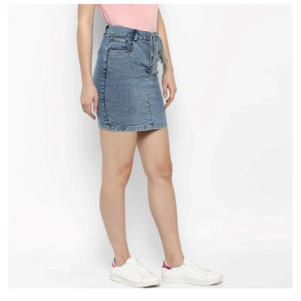 Women's Denim Draw String Buttoned Skirt (Blue) - L