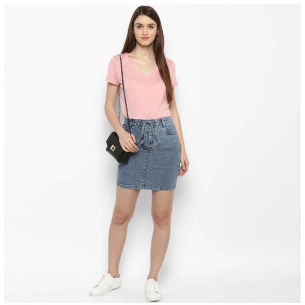 Women's Denim Draw String Buttoned Skirt (Blue) - L
