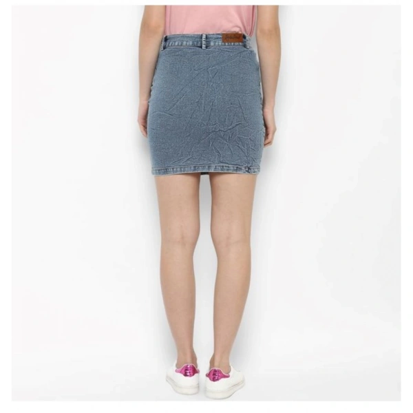 Women's Denim Draw String Buttoned Skirt (Blue) - L