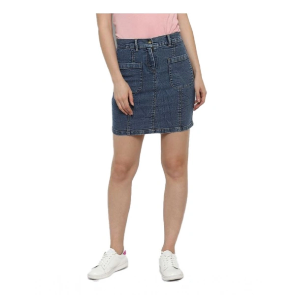 Women's Denim Front Pocket Buttoned Skirt (Blue) - XL