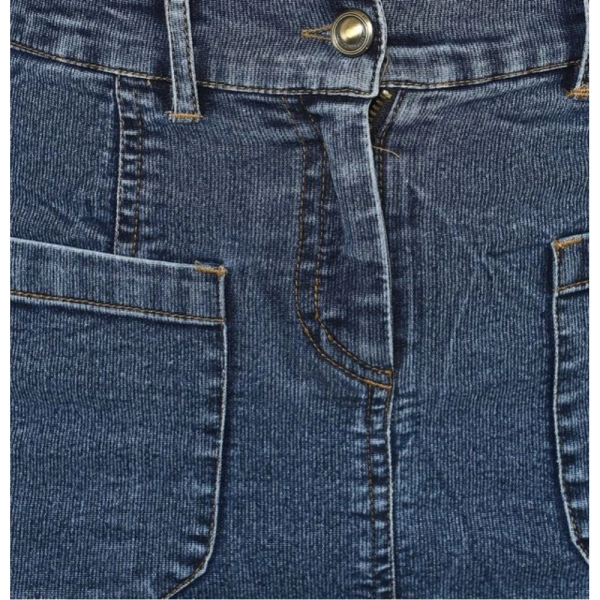 Women's Denim Front Pocket Buttoned Skirt (Blue) - XL