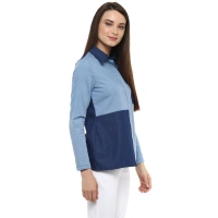 Women's Denim Patch Work Long Sleeves Regular Top (Blue) - S