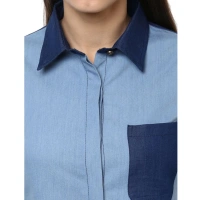 Women's Denim Patch Work Long Sleeves Regular Top (Blue) - M