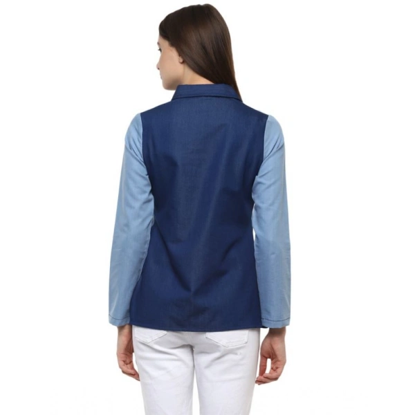 Women's Denim Patch Work Long Sleeves Regular Top (Blue) - M