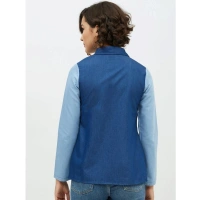 Women's Denim Patch Work Long Sleeves Standard Length Shirt (Blue) - M