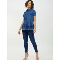 Women's Denim Peplum Short Sleeve Top (Blue) - S