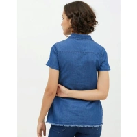 Women's Denim Peplum Short Sleeve Top (Blue) - S