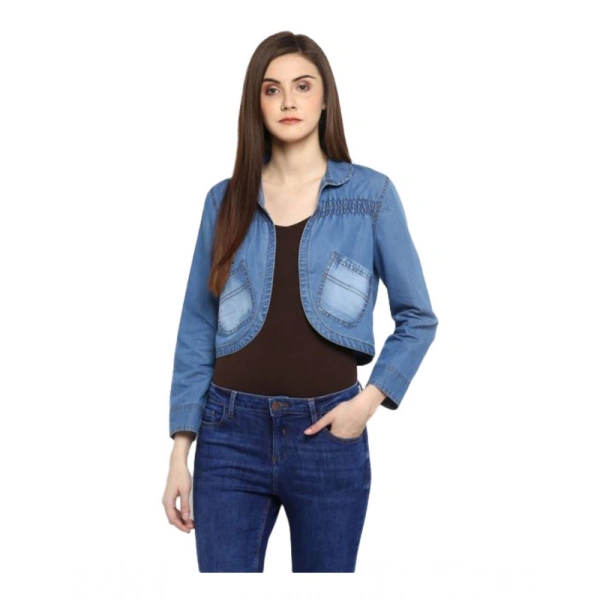 Women's Denim Smocking 3-4th Sleeves Shrug (Blue) - S